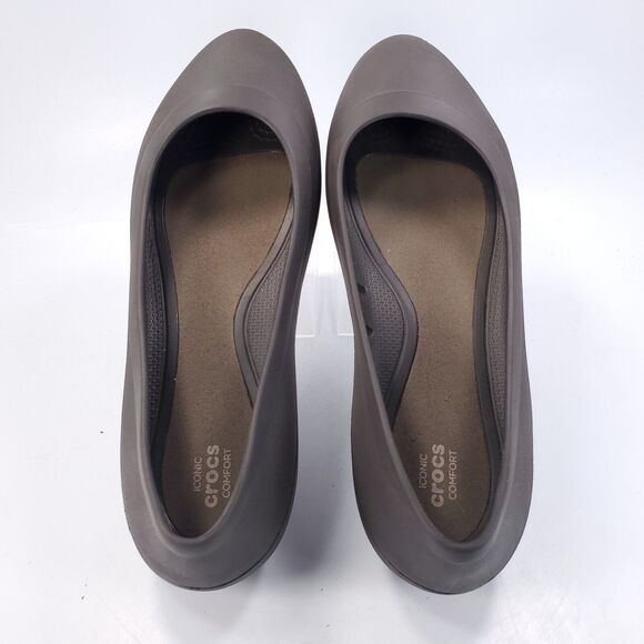 Crocs Slip on Casual Ballet Flat Womens Size 9 203404 Brown Rubber Round Toe - Picture 4 of 9